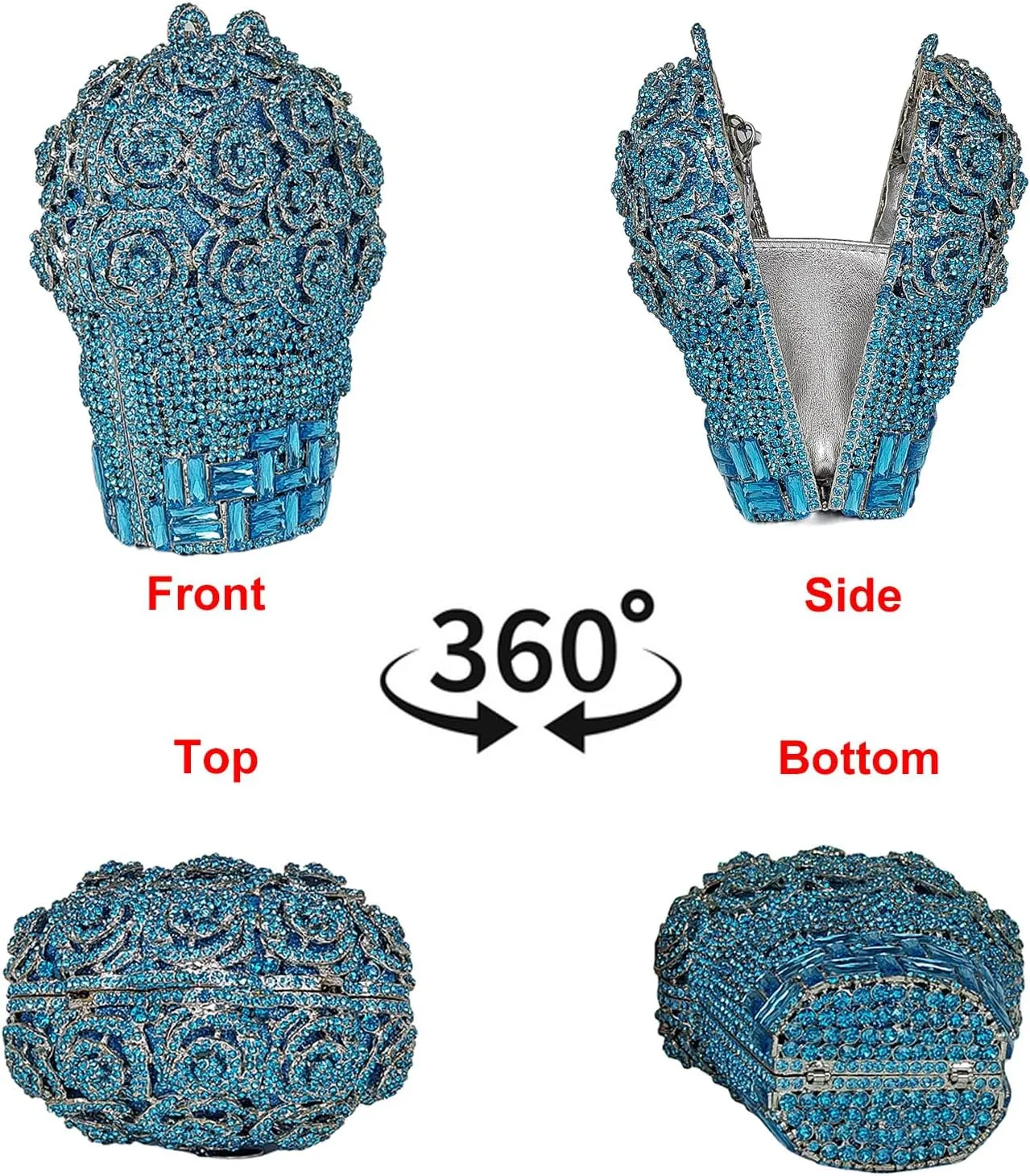 Rose Bouquet Shaped Crystal Clutch Flower Evening Bag Women Formal Bridal Party Floral Rhinestone Handbag Purse