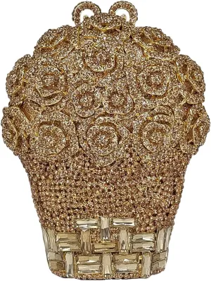 Rose Bouquet Shaped Crystal Clutch Flower Evening Bag Women Formal Bridal Party Floral Rhinestone Handbag Purse