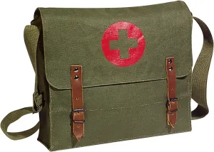 Rothco Canvas Red Medics Cross Messenger Shoulder Bag, Olive Drab