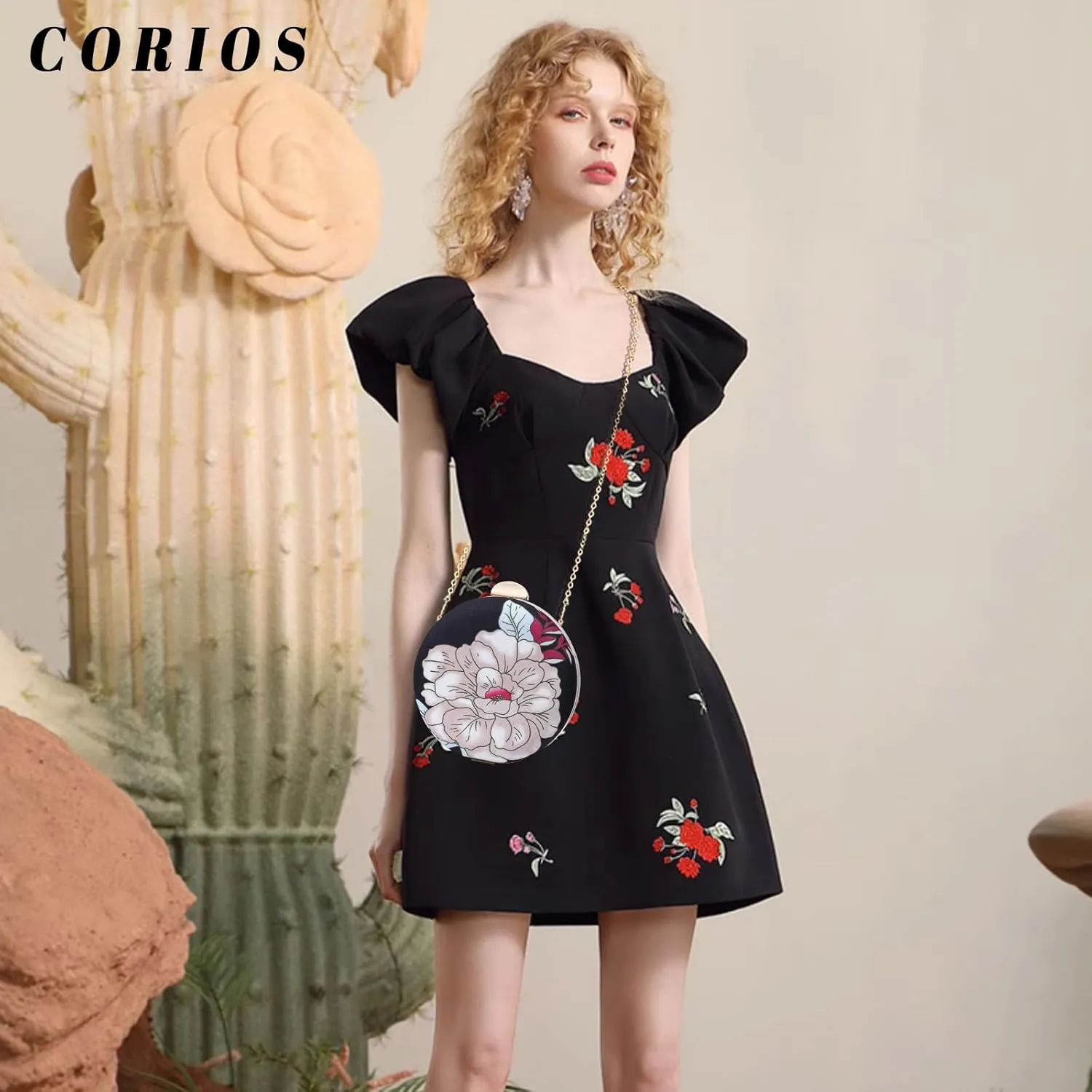 Round Clutch Purses for Women Flower Evening Bag Bridal Wedding Purse Elegant Shoulder Bag Vintage Handbag