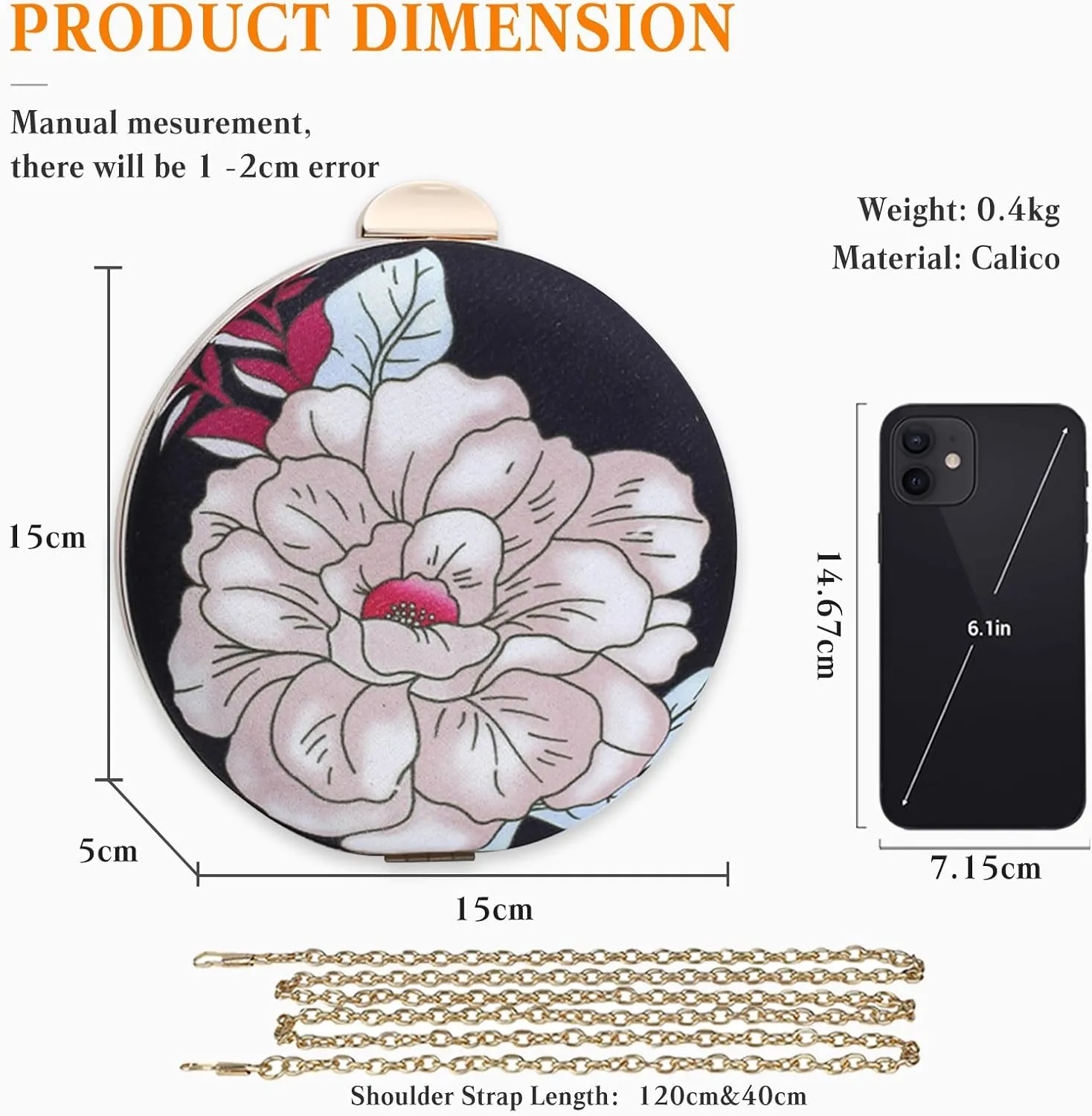 Round Clutch Purses for Women Flower Evening Bag Bridal Wedding Purse Elegant Shoulder Bag Vintage Handbag