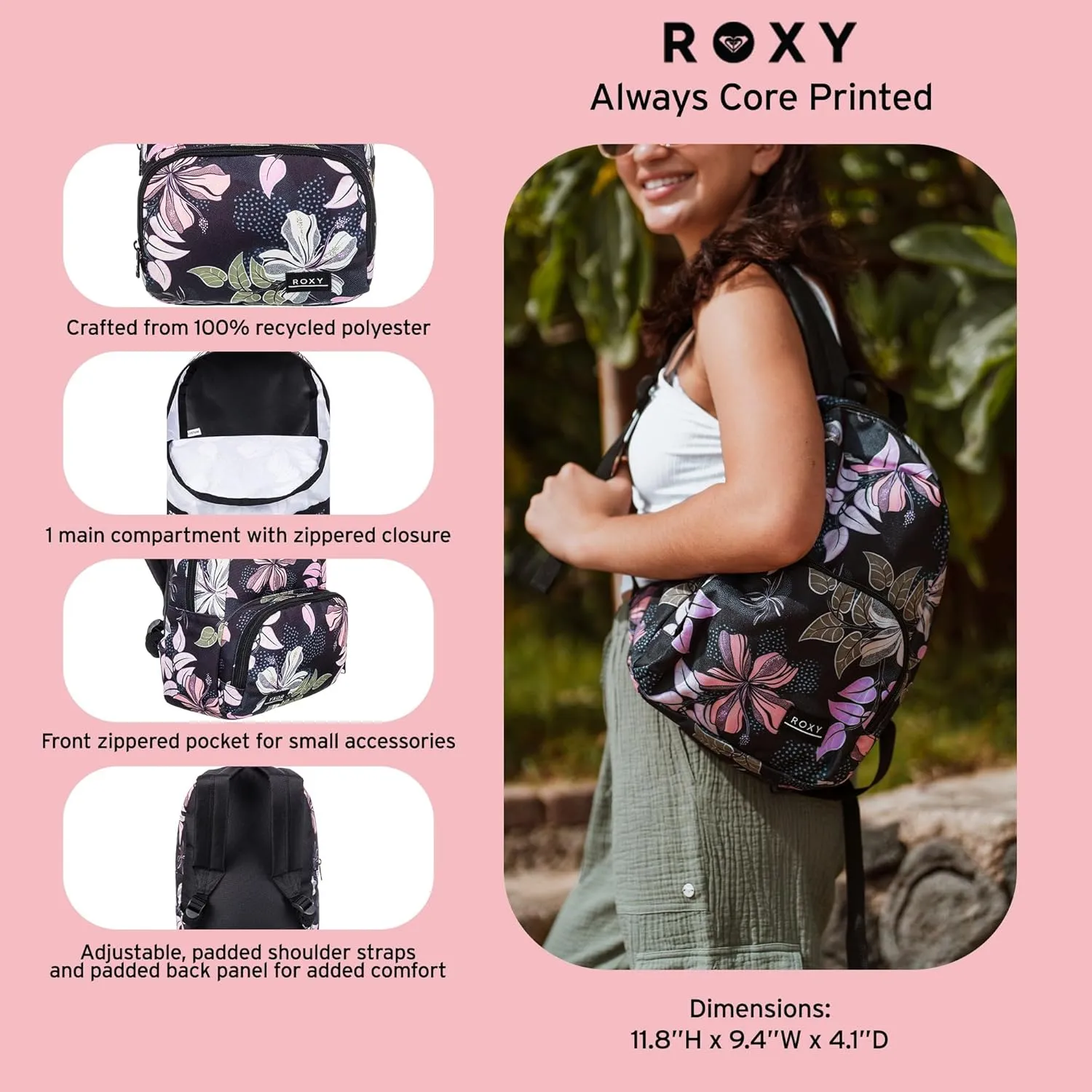 Roxy Women Always Core Mini Backpack, Egret Soft Tropics, One Size