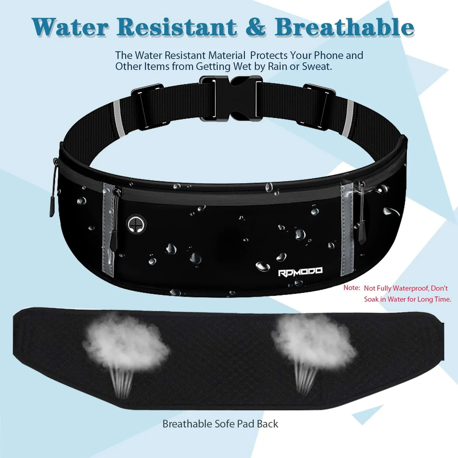 Running Belt for Men, Fanny Pack for Women, Waterproof Phone Holder for Running Workout Plus Size Adjustable Running Waist Belt Bag for iPhone 16 15 14 13 Pro Max Samsung Galaxy Note Pure Black