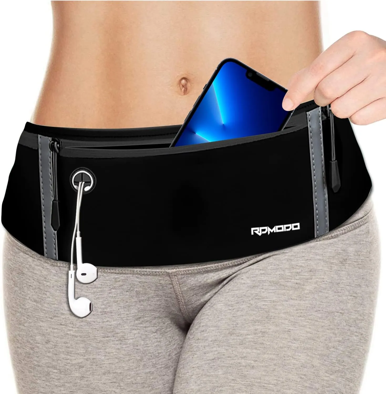 Running Belt for Men, Fanny Pack for Women, Waterproof Phone Holder for Running Workout Plus Size Adjustable Running Waist Belt Bag for iPhone 16 15 14 13 Pro Max Samsung Galaxy Note Pure Black