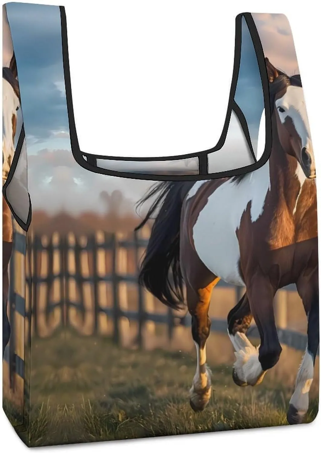 Running in Field Wild Horses Grocery Shopping Bags Foldable Tote Bags Casual Handbags Purses Work Bag for Women