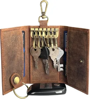 RUSTIC TOWN Leather Key Holder - Smart Fob Car Key Loop Wallet Slim Keychain Pouch - Practical Key Organizer for Men & Women