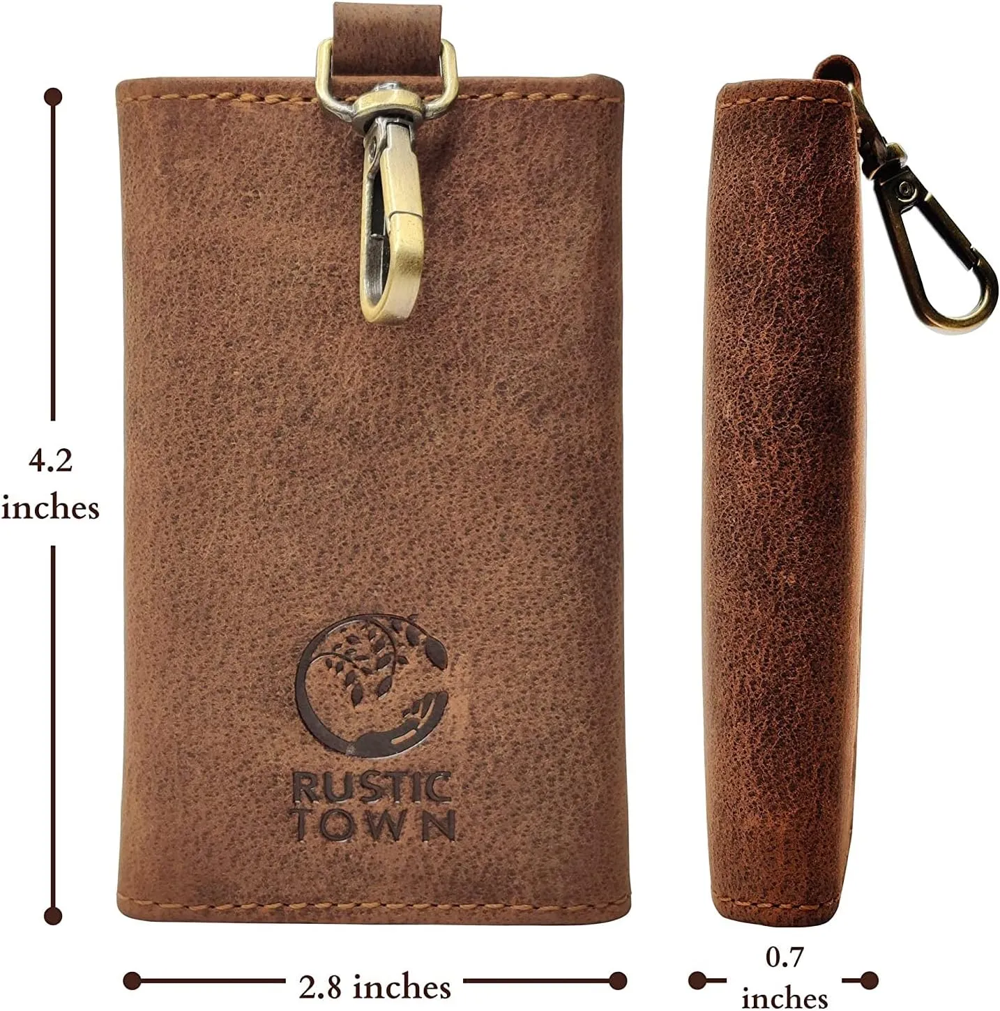 RUSTIC TOWN Leather Key Holder - Smart Fob Car Key Loop Wallet Slim Keychain Pouch - Practical Key Organizer for Men & Women