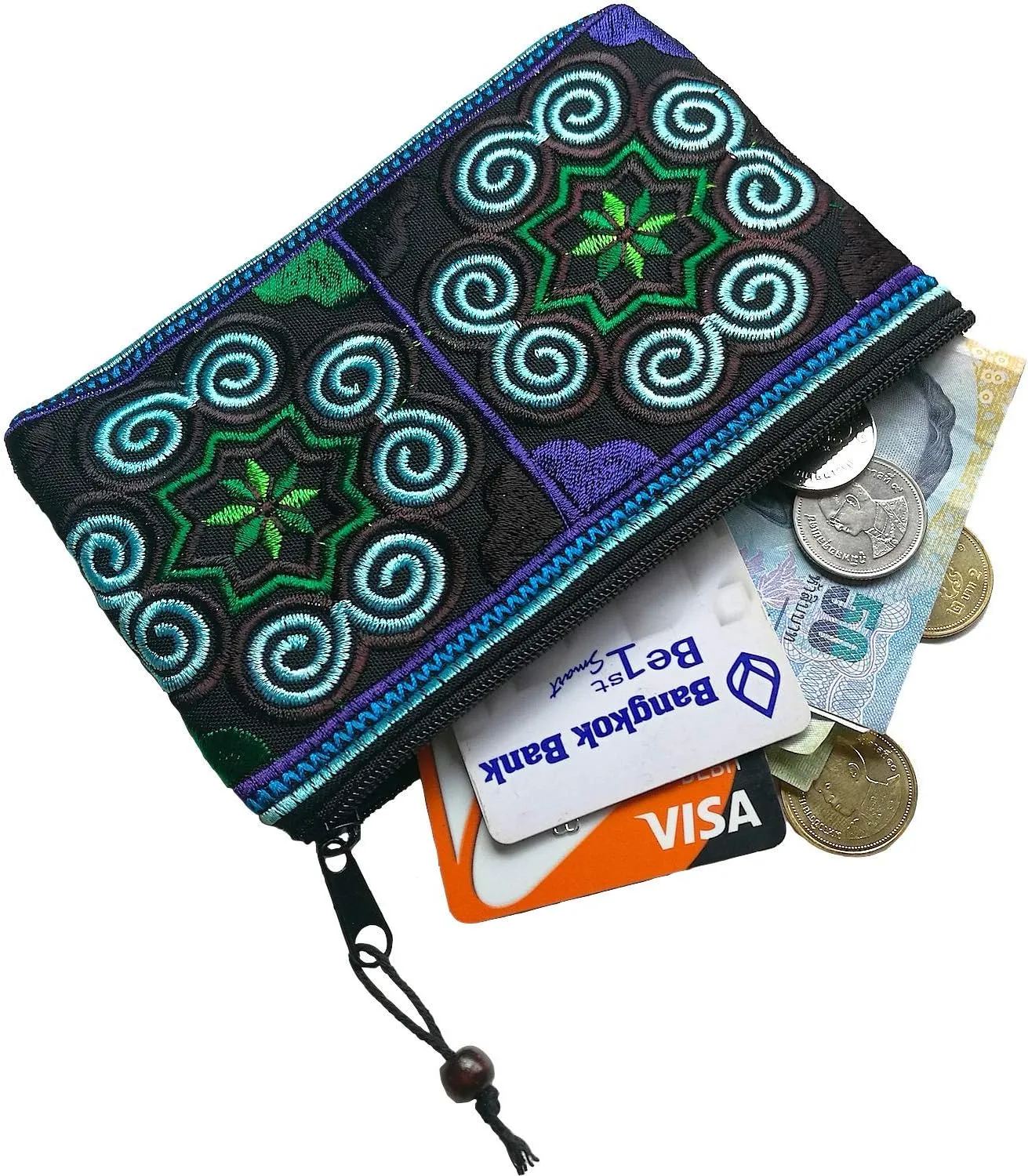 Sabai Jai Boho Coin Purse: Handmade Small Embroidered Change Pouch for Women - Colorful, Ethnic, Eco Friendly & Sustainable