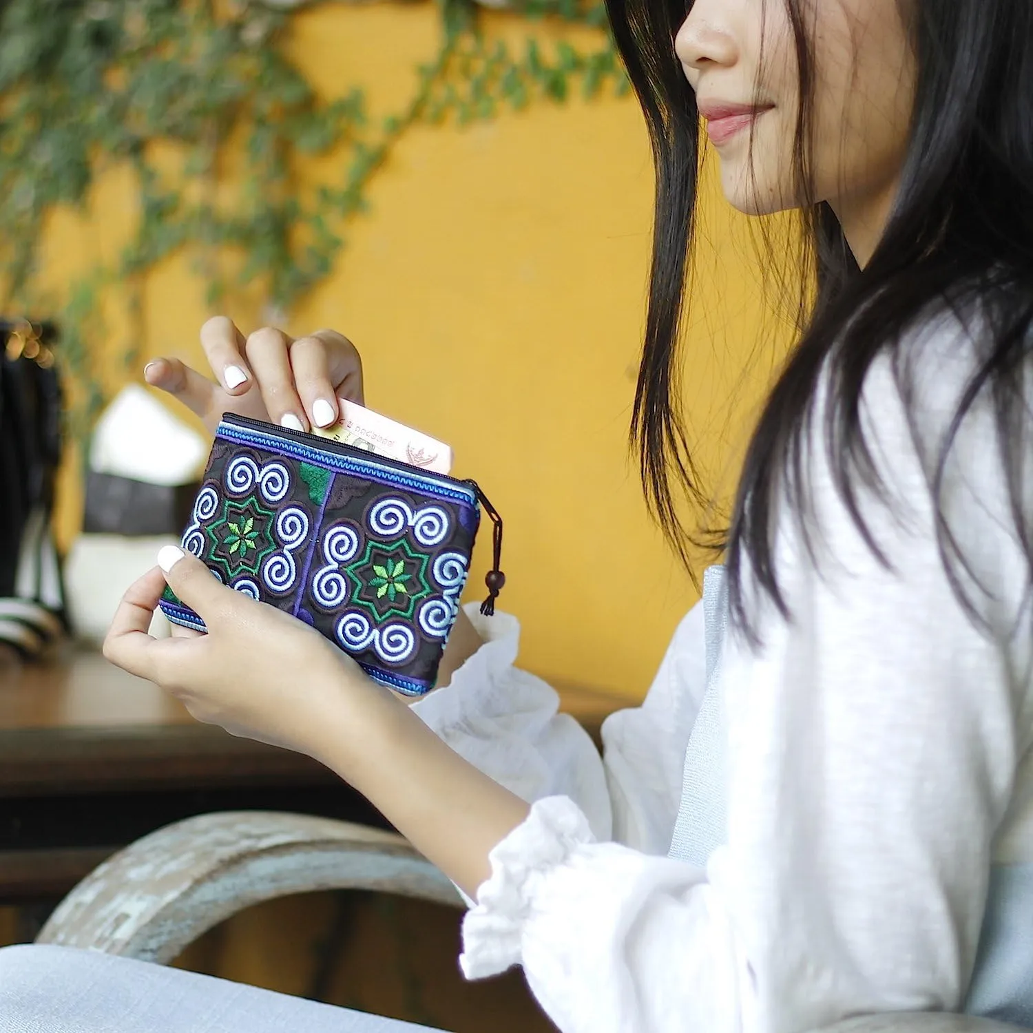 Sabai Jai Boho Coin Purse: Handmade Small Embroidered Change Pouch for Women - Colorful, Ethnic, Eco Friendly & Sustainable