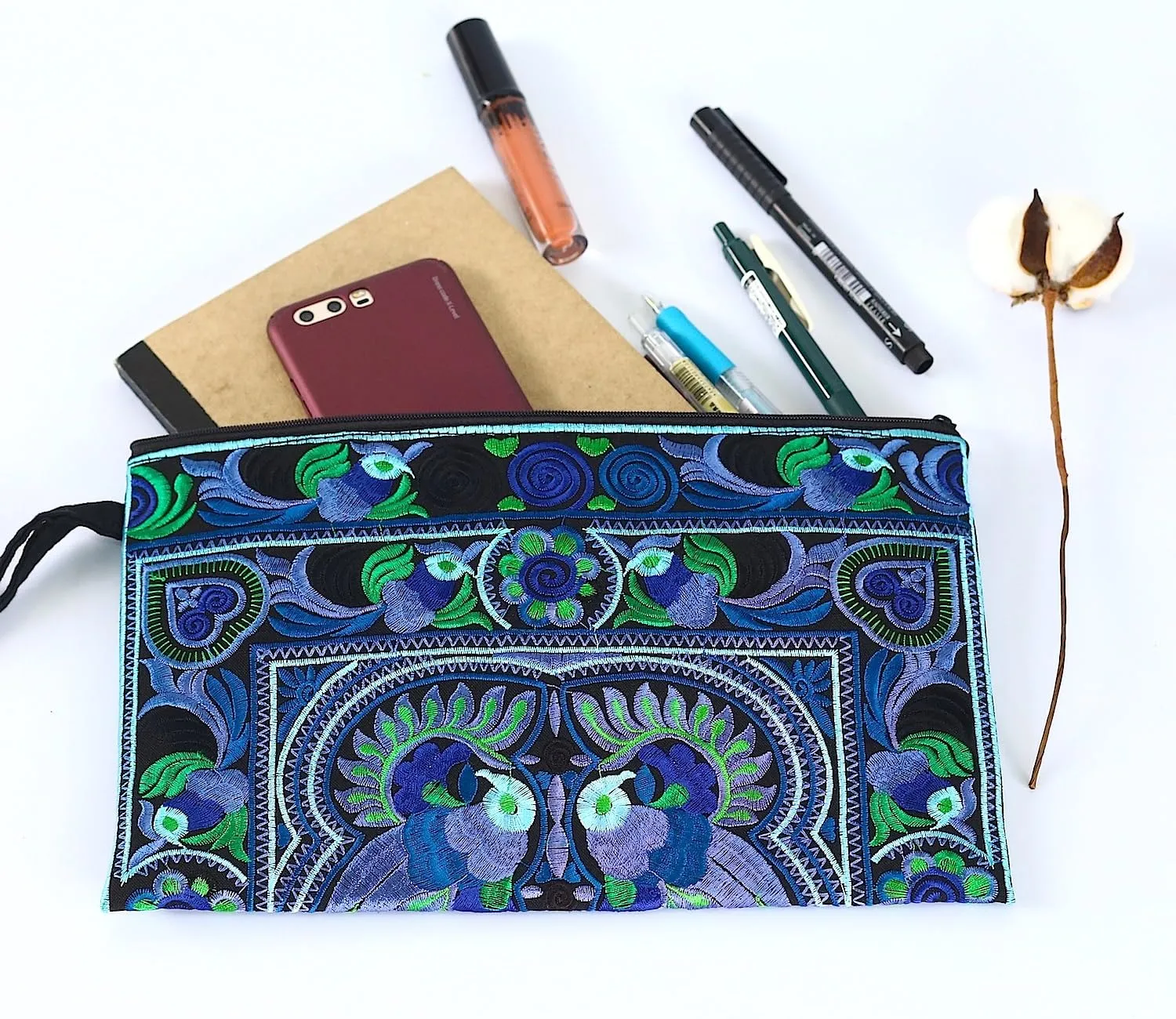 Sabai Jai - Embroidered Clutch Purse with Wristlet - Large Boho Purses and Handbags