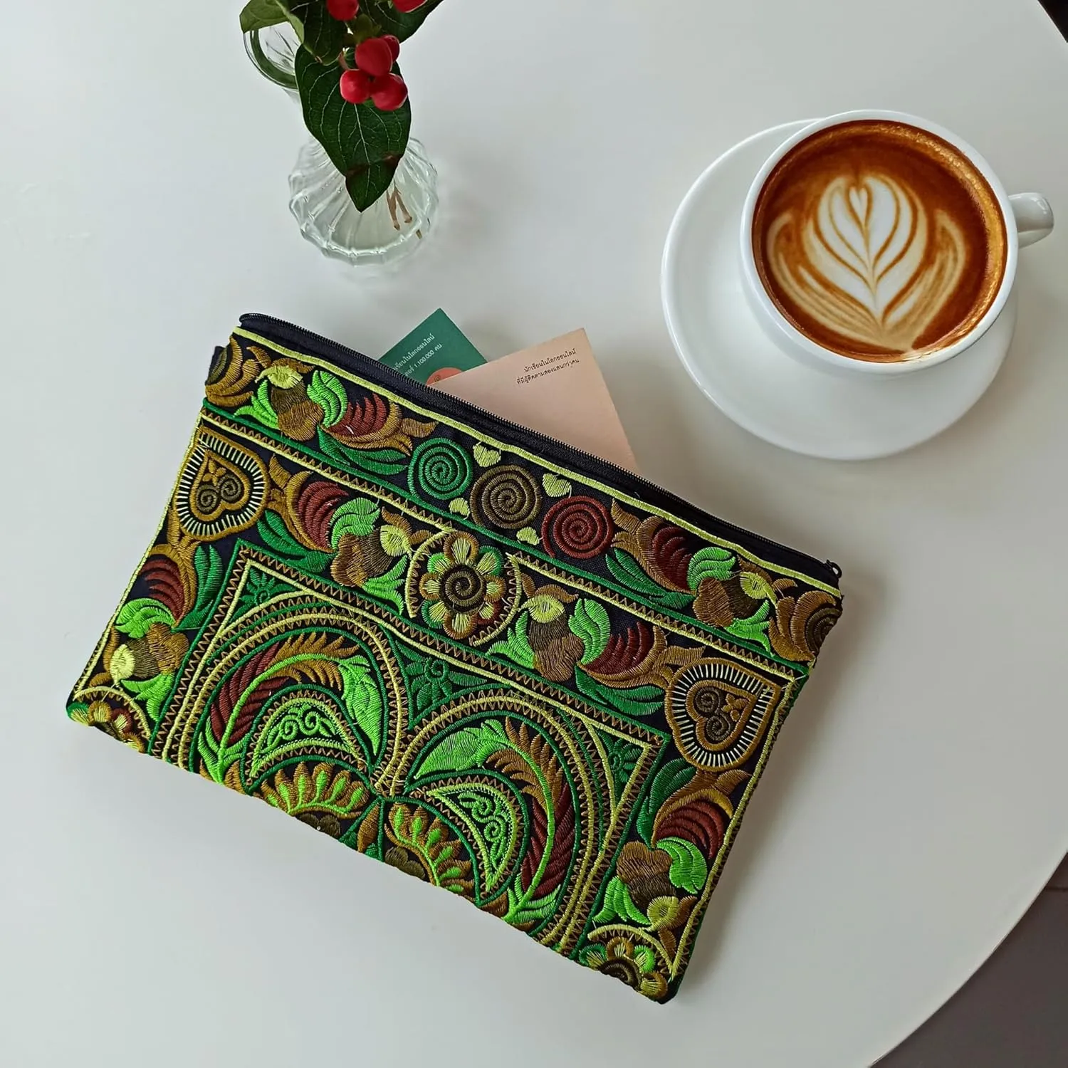 Sabai Jai - Embroidered Clutch Purse with Wristlet - Large Boho Purses and Handbags