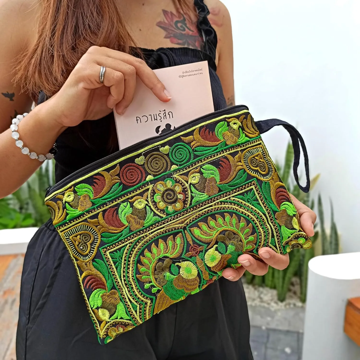 Sabai Jai - Embroidered Clutch Purse with Wristlet - Large Boho Purses and Handbags