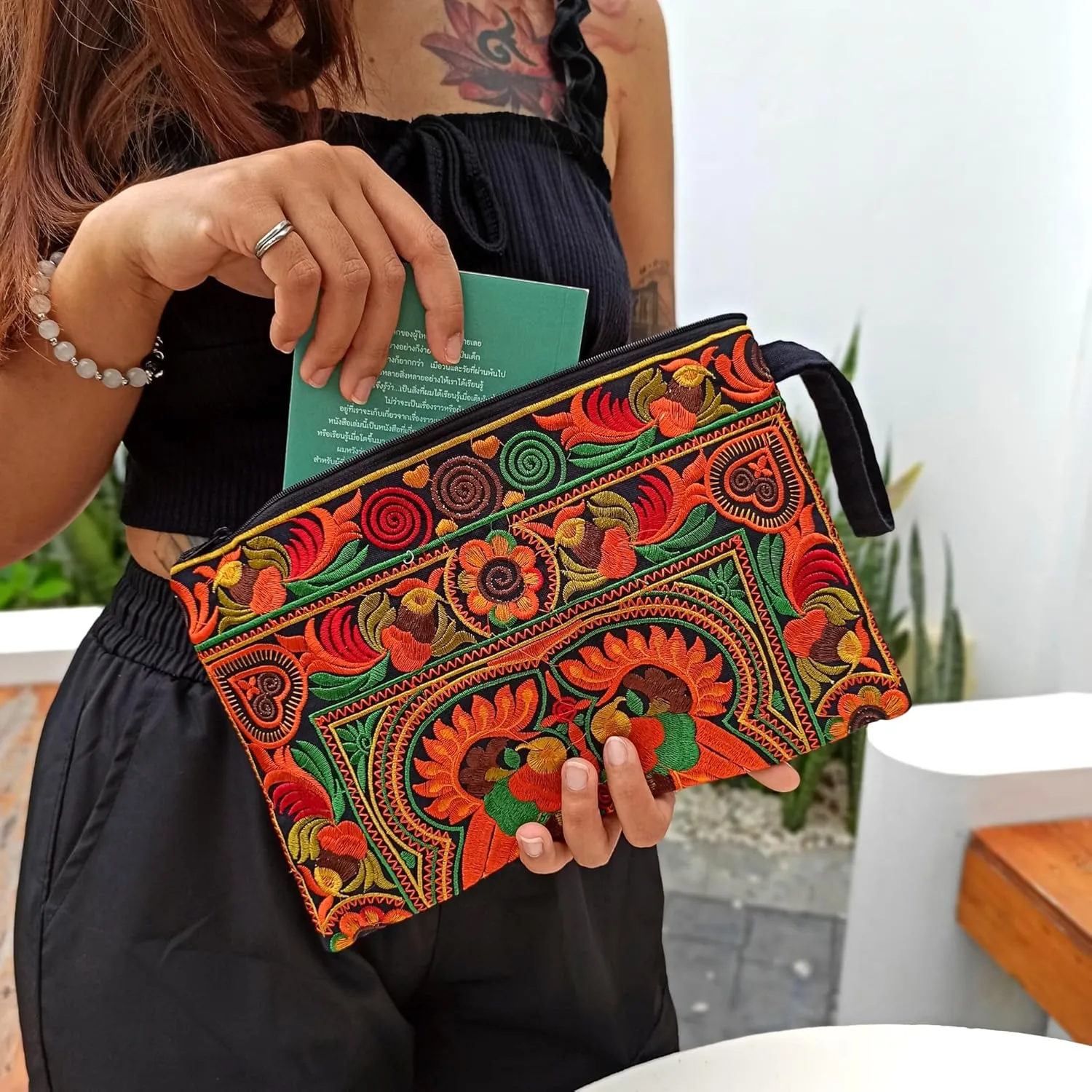 Sabai Jai - Embroidered Clutch Purse with Wristlet - Large Boho Purses and Handbags