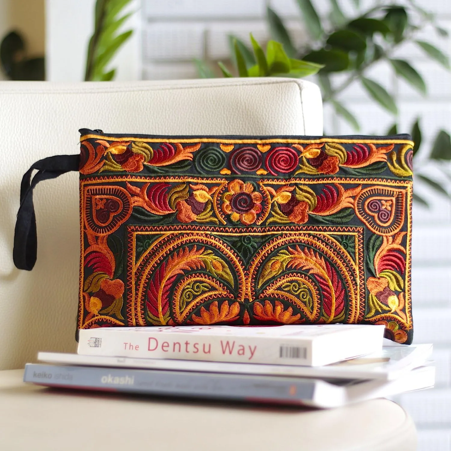 Sabai Jai - Embroidered Clutch Purse with Wristlet - Large Boho Purses and Handbags