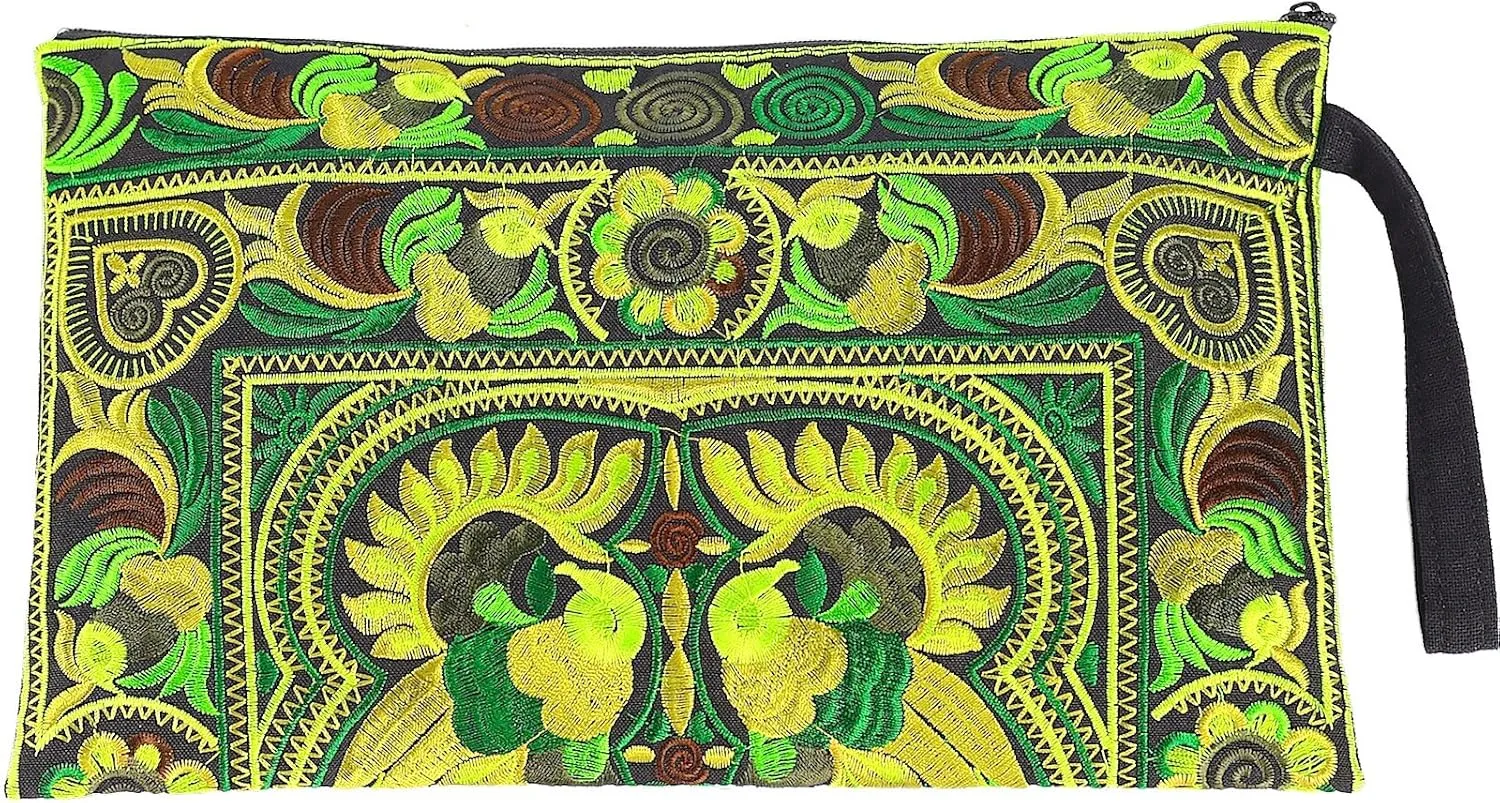 Sabai Jai - Embroidered Clutch Purse with Wristlet - Large Boho Purses and Handbags