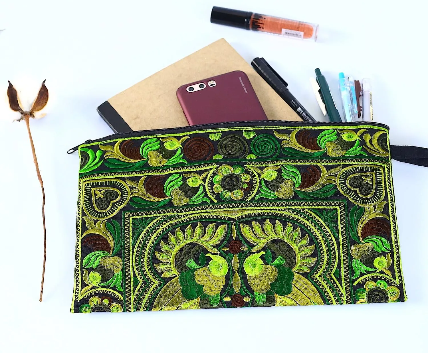 Sabai Jai - Embroidered Clutch Purse with Wristlet - Large Boho Purses and Handbags