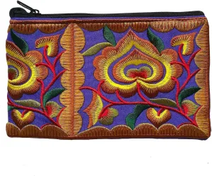 Sabai Jai - Mini Floral Embroidered Coin Purse Wristlet (Gold/Purple)