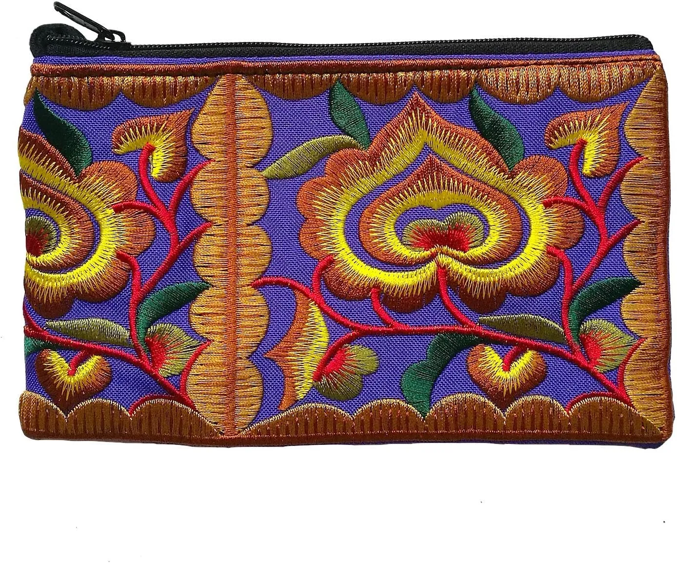 Sabai Jai - Mini Floral Embroidered Coin Purse Wristlet (Gold/Purple)