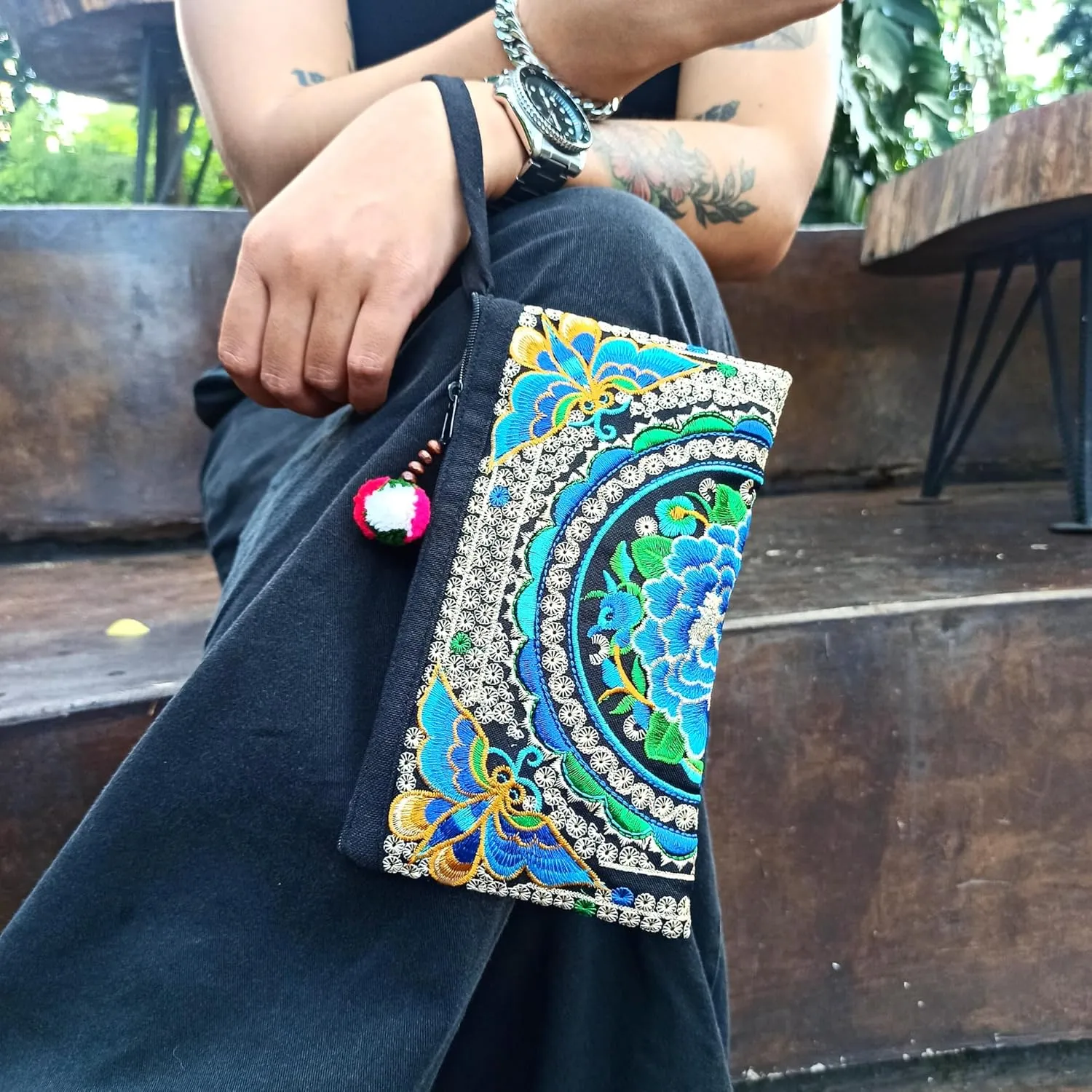 Sabai Jai - Smartphone Wristlet Bag - Handmade Embroidered Boho Clutch Wallets Purses