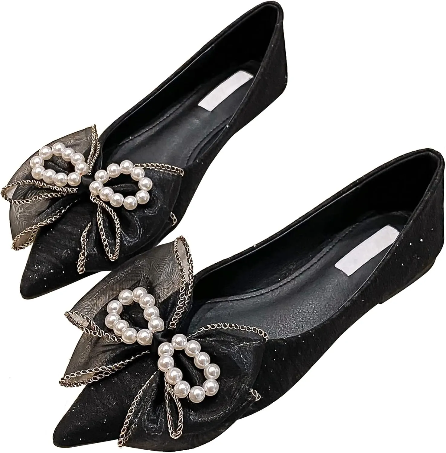 SAILING LU Sparkly Dressy Flats for Women Pointed Toe Crystals Bridal Wedding Shoes Bow-Knot Comfortable Loafers Slip-ons Black Nude