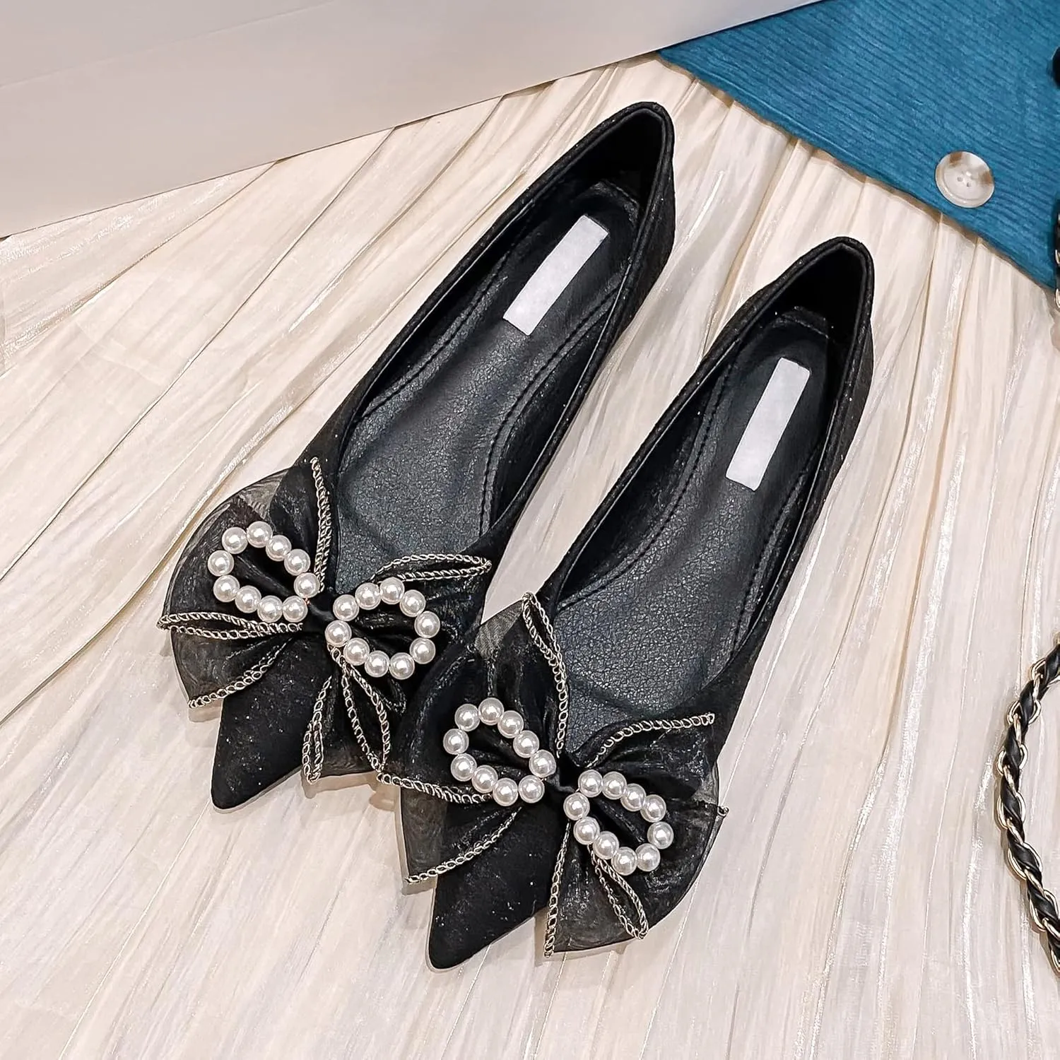 SAILING LU Sparkly Dressy Flats for Women Pointed Toe Crystals Bridal Wedding Shoes Bow-Knot Comfortable Loafers Slip-ons Black Nude