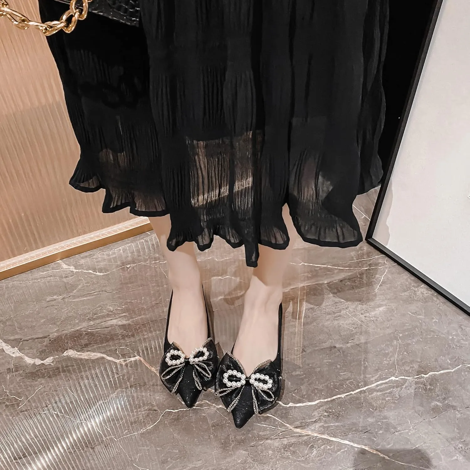 SAILING LU Sparkly Dressy Flats for Women Pointed Toe Crystals Bridal Wedding Shoes Bow-Knot Comfortable Loafers Slip-ons Black Nude