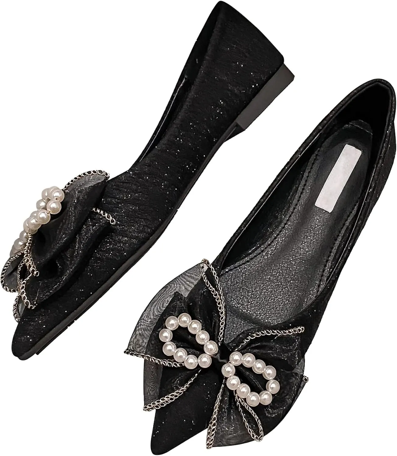 SAILING LU Sparkly Dressy Flats for Women Pointed Toe Crystals Bridal Wedding Shoes Bow-Knot Comfortable Loafers Slip-ons Black Nude