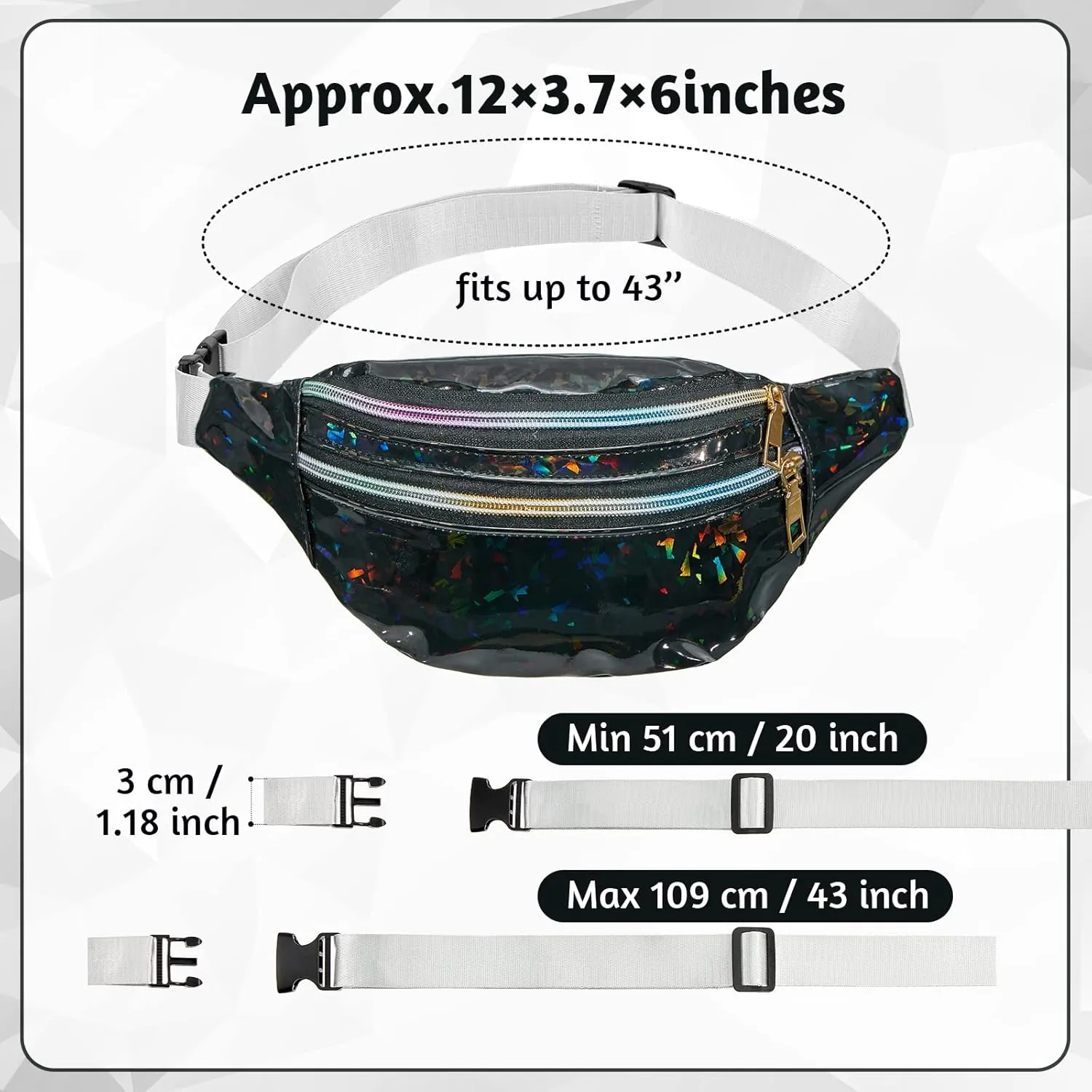 Saintrygo 7 Pack Bachelorette Fanny Pack Holographic Fanny Pack Bride Bridesmaid Waist Bag for Wedding Bachelorette Party(Silver, Black)