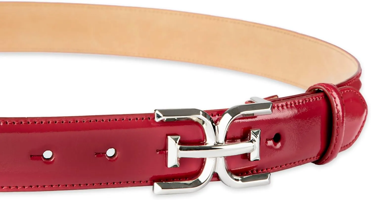 Sam Edelman Women's Fashion Double-E Plaque Logo Buckle Slim Textured Belt for Jeans, Dresses and Trousers