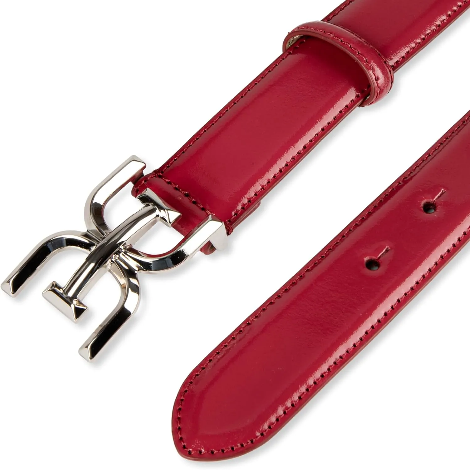 Sam Edelman Women's Fashion Double-E Plaque Logo Buckle Slim Textured Belt for Jeans, Dresses and Trousers