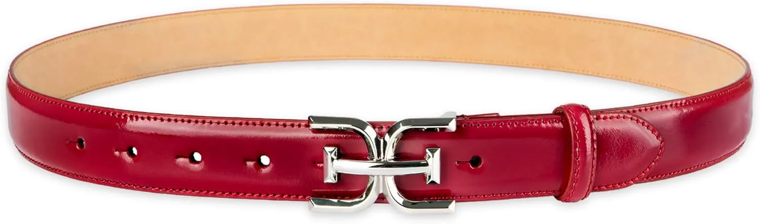 Sam Edelman Women's Fashion Double-E Plaque Logo Buckle Slim Textured Belt for Jeans, Dresses and Trousers