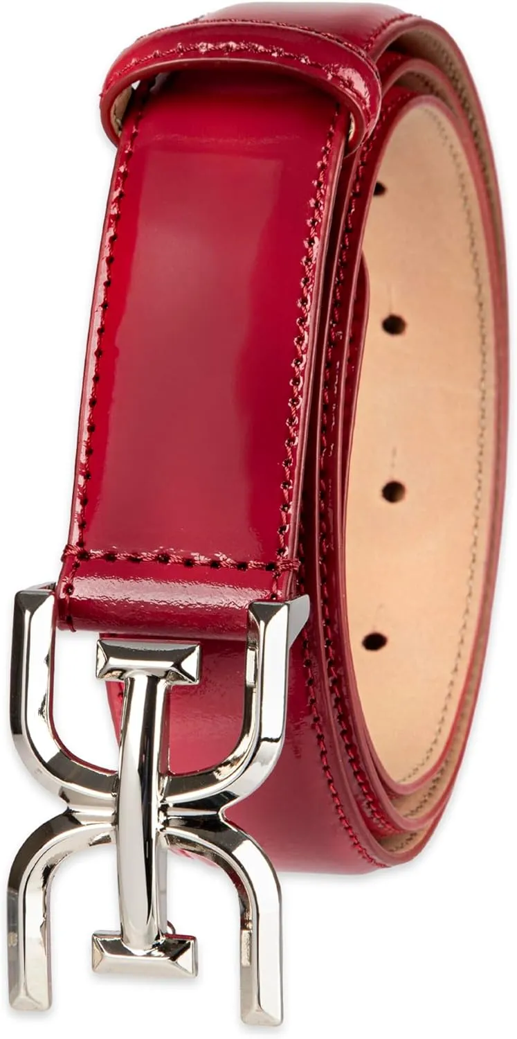 Sam Edelman Women's Fashion Double-E Plaque Logo Buckle Slim Textured Belt for Jeans, Dresses and Trousers