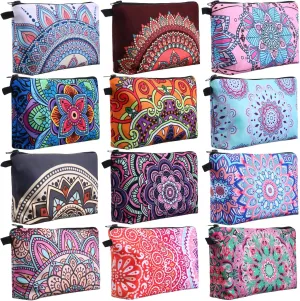 Sanwuta 12 Pieces Cosmetic Bags Makeup Bags Printed Roomy Toiletry Bag Waterproof Beauty Bag Organizer Pouches with Zipper Makeup Accessories for Women(Classic Style)