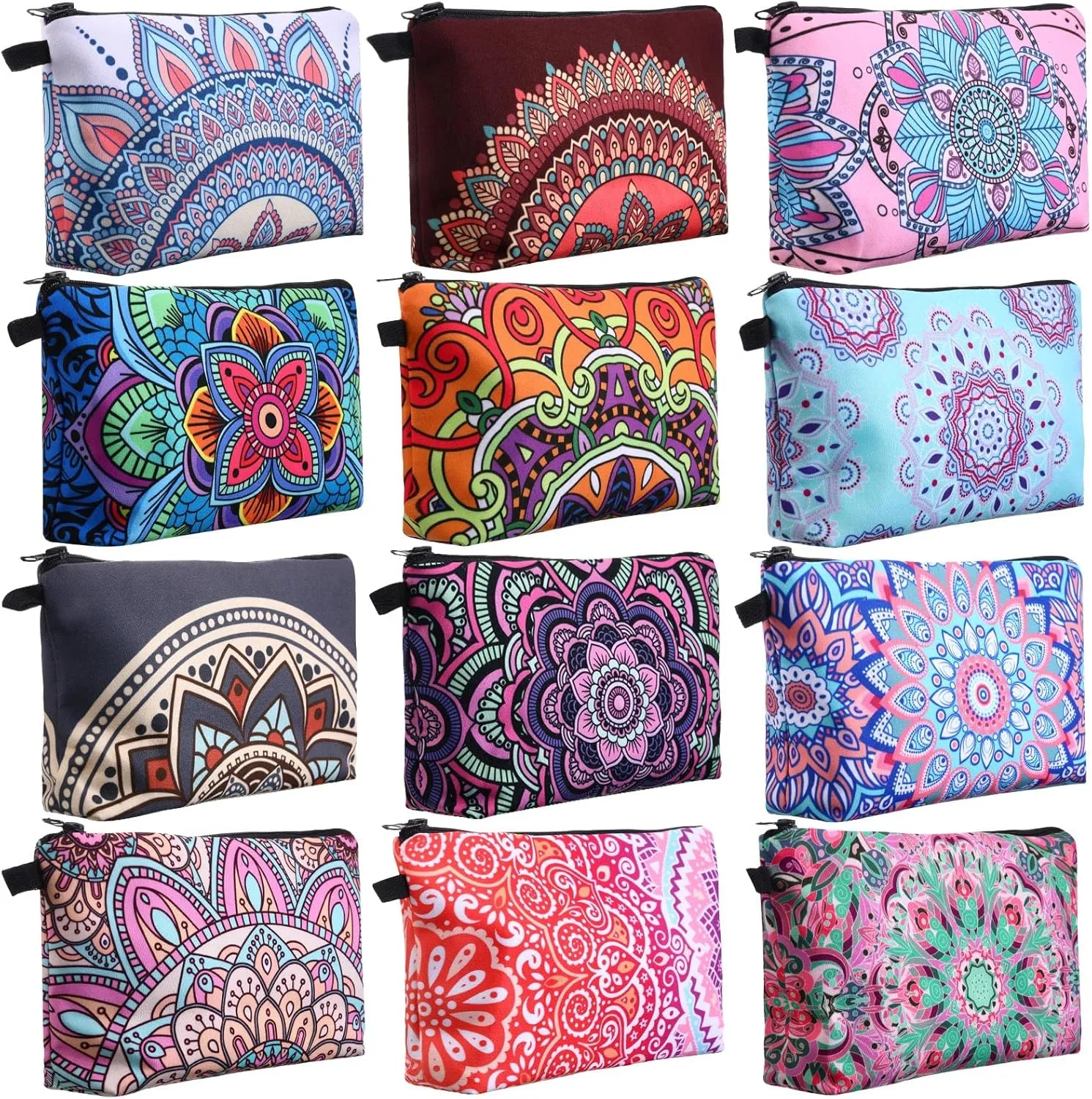 Sanwuta 12 Pieces Cosmetic Bags Makeup Bags Printed Roomy Toiletry Bag Waterproof Beauty Bag Organizer Pouches with Zipper Makeup Accessories for Women(Classic Style)