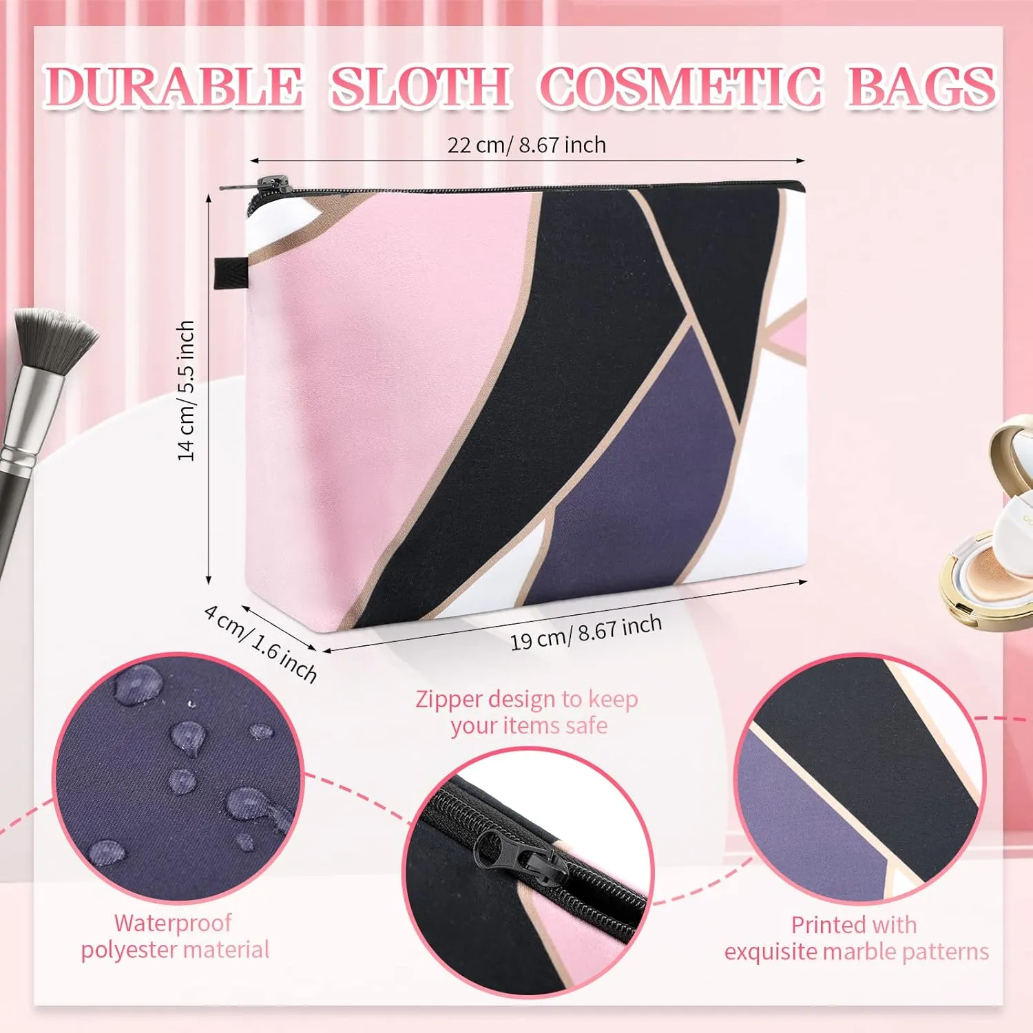 Sanwuta 12 Pieces Cosmetic Makeup Bags Printed Roomy Toiletry Waterproof Beauty Bag Organizer Pouches with Zipper Makeup Accessories for Women(Marble Style)