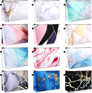 Sanwuta 12 Pieces Cosmetic Makeup Bags Printed Roomy Toiletry Waterproof Beauty Bag Organizer Pouches with Zipper Makeup Accessories for Women(Marble Style)