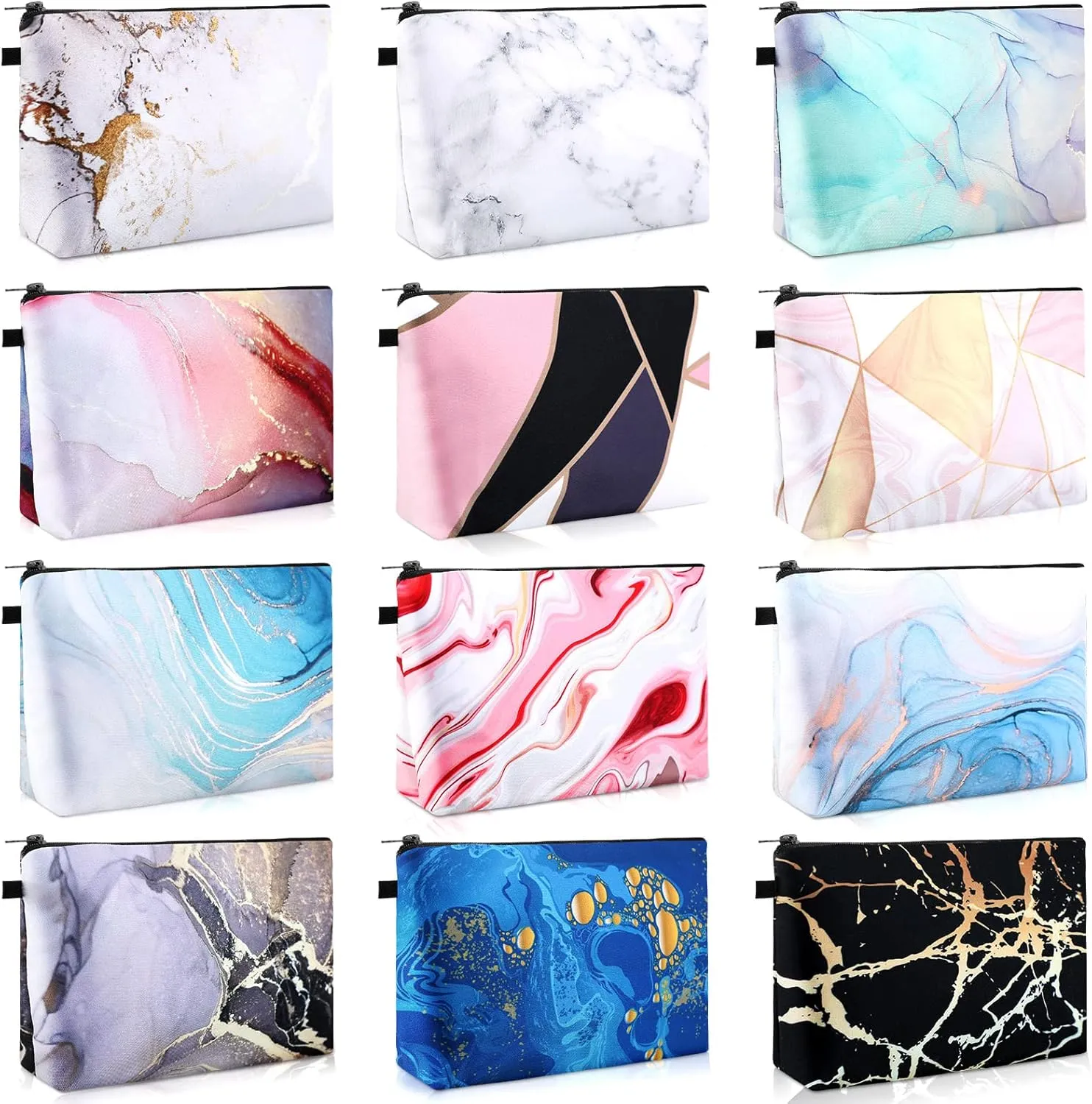Sanwuta 12 Pieces Cosmetic Makeup Bags Printed Roomy Toiletry Waterproof Beauty Bag Organizer Pouches with Zipper Makeup Accessories for Women(Marble Style)