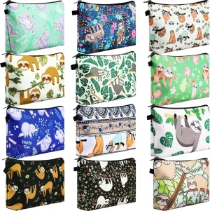 Sanwuta 12 Pieces Cosmetic Makeup Bags Printed Roomy Toiletry Waterproof Beauty Bag Organizer Pouches with Zipper Makeup Accessories for Women(Sloth Style)