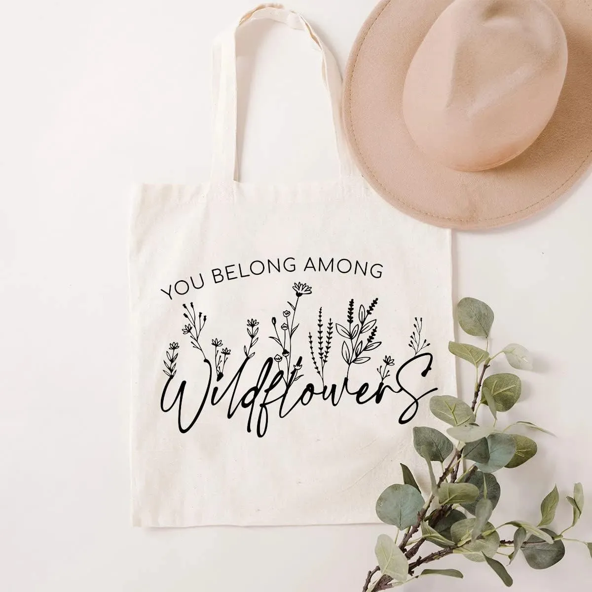 SAUIVD Inspirational Floral Canvas Tote Bag Funny Wildflowers Tote Bag Flower Shopping Shoulder Bags Reusable Handbag