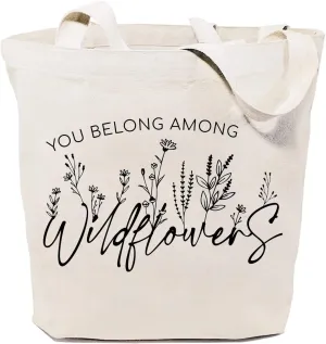 SAUIVD Inspirational Floral Canvas Tote Bag Funny Wildflowers Tote Bag Flower Shopping Shoulder Bags Reusable Handbag