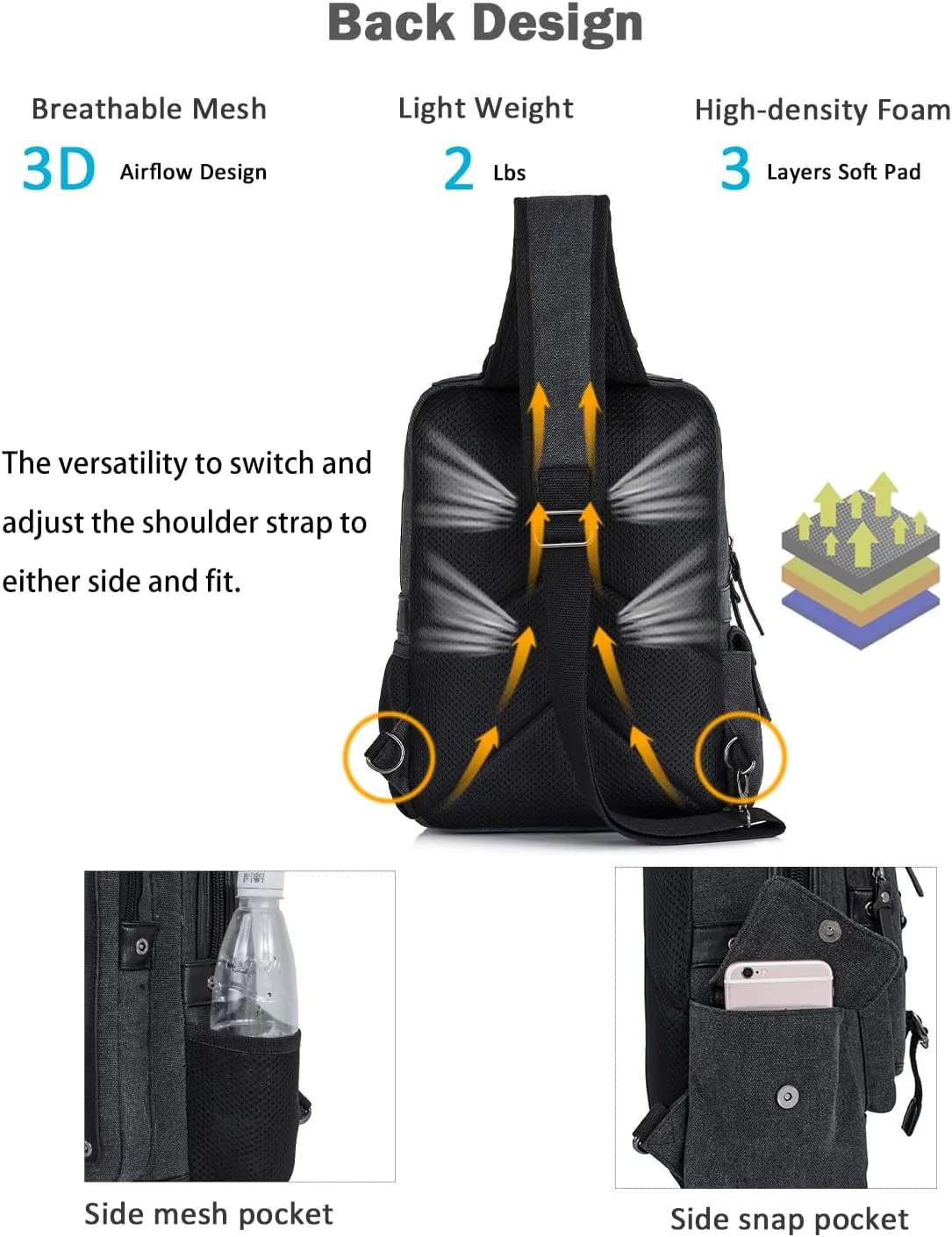 Schkleier Messenger Bag for Men Canvas Sling Bag Crossbody Backpack Laptop Shoulder Bag Hiking Daypacks Casual Tactical