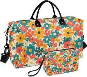 Screen Full Of FlowersTravel Duffle Bag,Large Weekender Travel Bag for Women Men Waterproof Luggage Bag with Trolley Sleeve,Airplane Travel Essentials for Flying