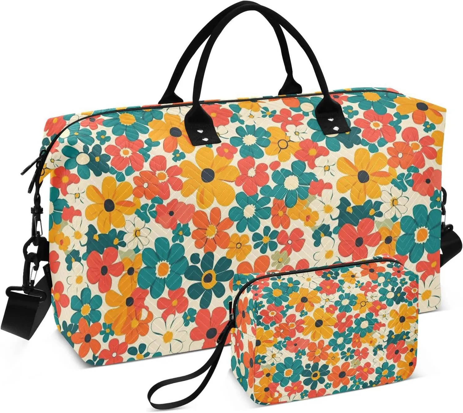 Screen Full Of FlowersTravel Duffle Bag,Large Weekender Travel Bag for Women Men Waterproof Luggage Bag with Trolley Sleeve,Airplane Travel Essentials for Flying