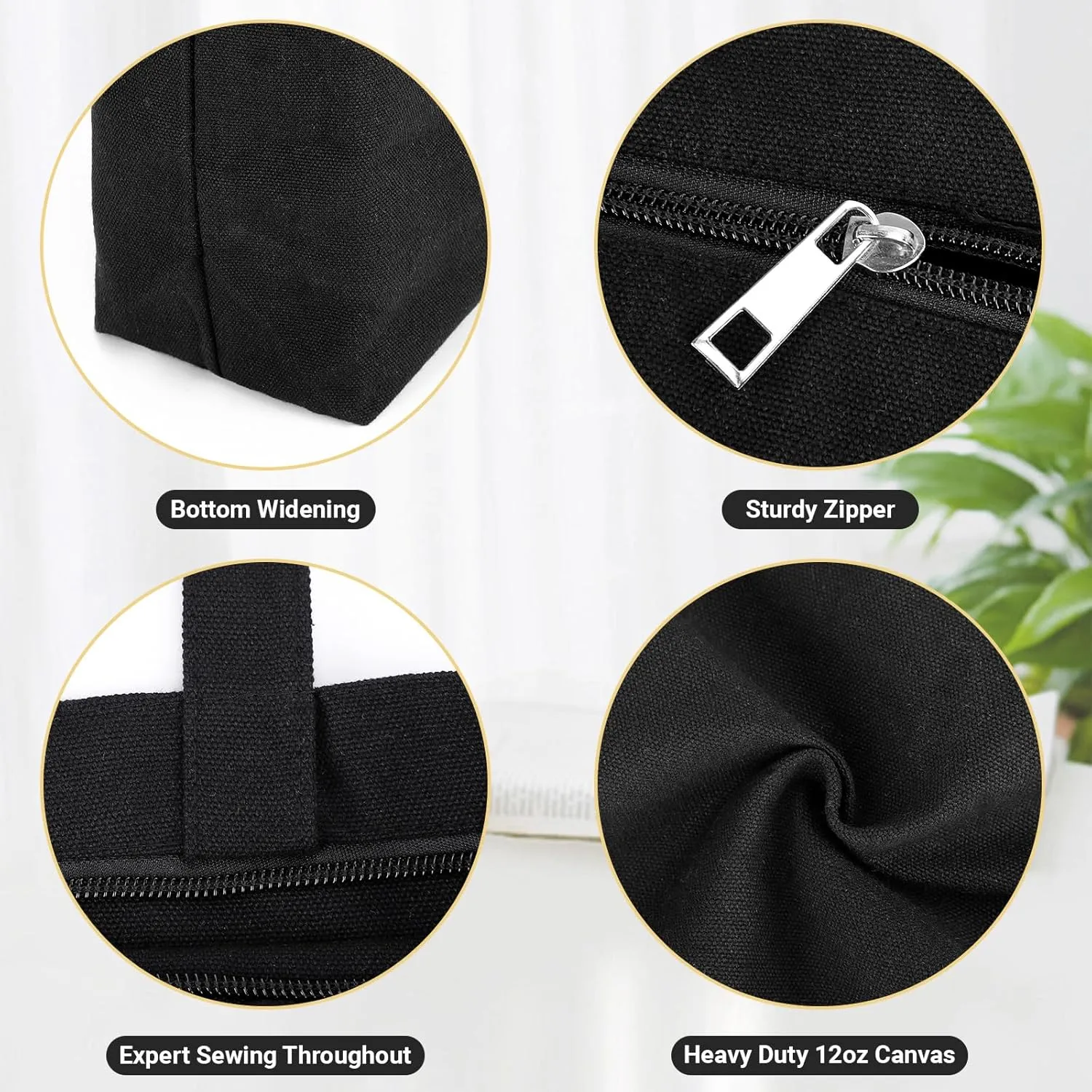 Segarty Black Canvas Tote, 12 Packs 16x15 inch Canvas Bags with Zipper, 12Oz Heavy Duty Reusable Plain Grocery Shopping Totes for Women Crafts Painting Embroidery, Gift Bags Bulk