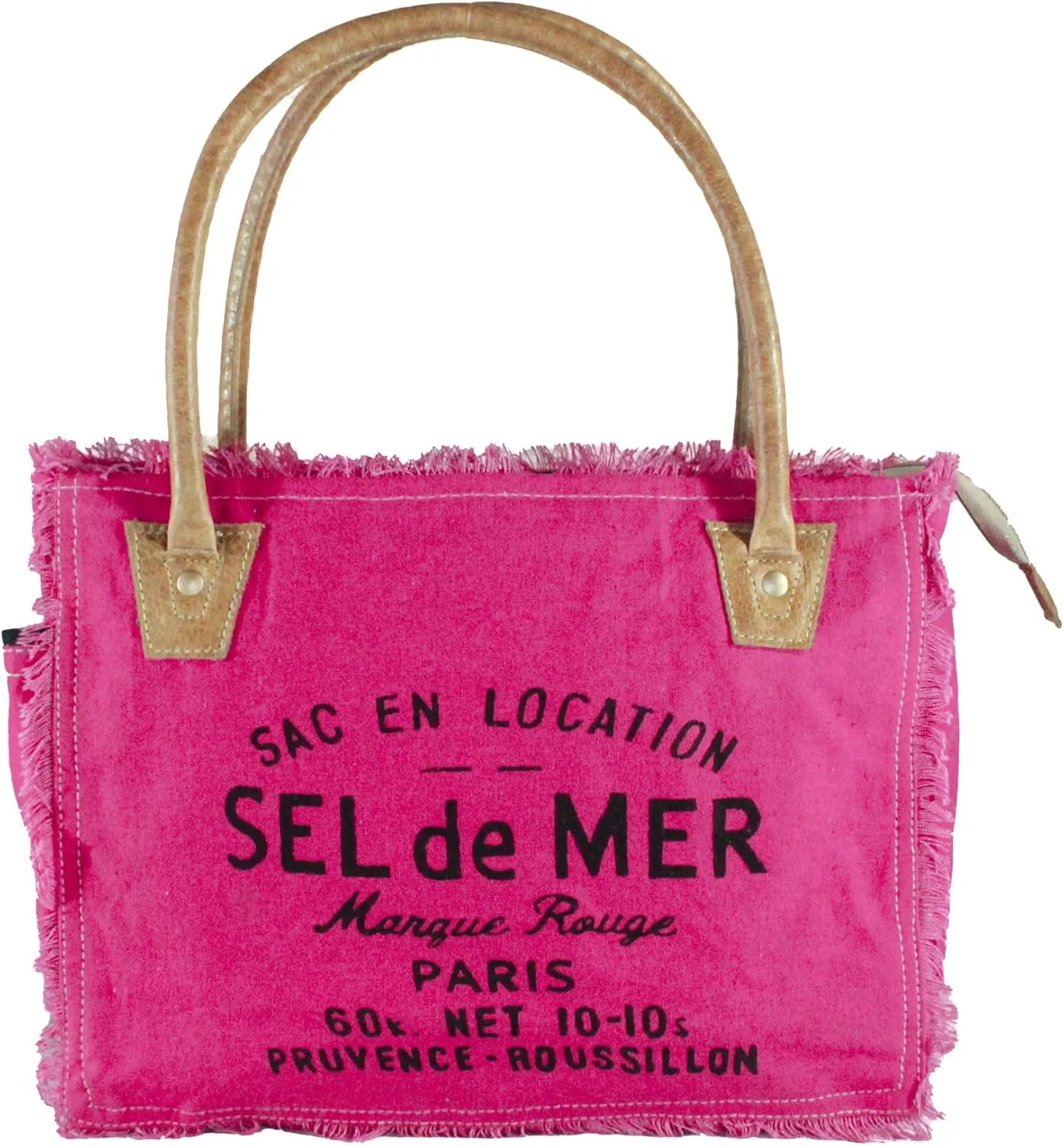 Sel de mer upcycled canvas hand bag upcycled canvas & cowhide tote bag (10X13 Inch)