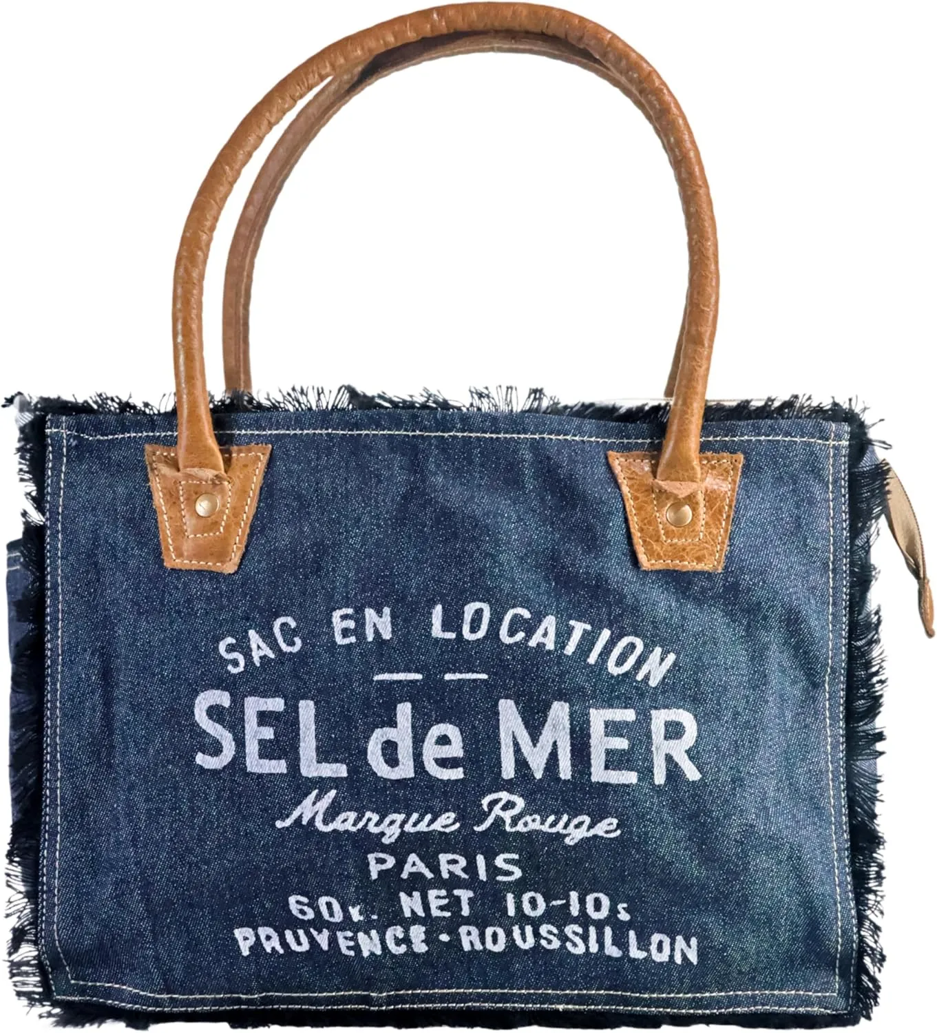 Sel de mer upcycled canvas hand bag upcycled canvas & cowhide tote bag (10X13 Inch)