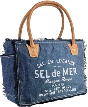 Sel de mer upcycled canvas hand bag upcycled canvas & cowhide tote bag (10X13 Inch)