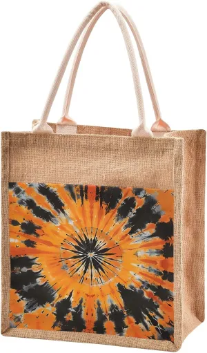 senya Canvas Tote Bag Women Beach Bag Burlap Beach Totes Grocery Shopping Travel Swim Gym Bags 12.6x14.2in Orange and Black Tie Dye Pattern