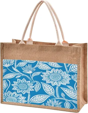 senya Canvas Tote Bag Women Beach Bag Burlap Beach Totes Grocery Shopping Travel Swim Gym Bags 16.9x12.6in Blue and White Floral Pattern