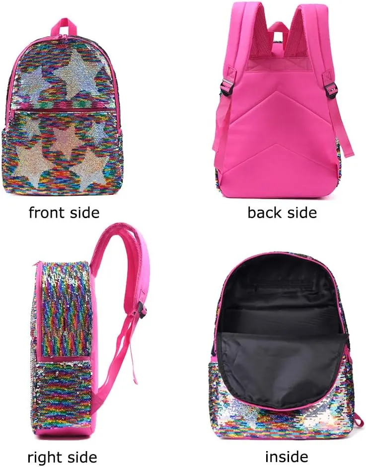 Sequin School Backpack for Girls Boys Kids Cute Kindergarten Elementary Book Bag Bookbag Glitter Sparkly Back Pack